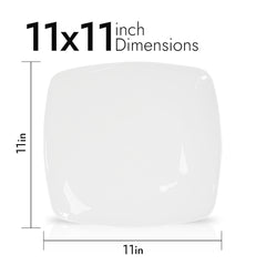 11 Inch Flat Square Dinner Plate – Pearl White Porcelain Modern Plate for Main Courses