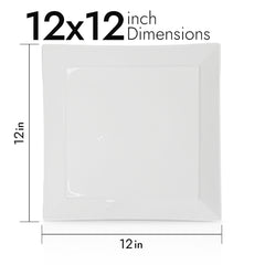 12 Inch Square Dinner Plate – Pearl White Porcelain Modern Plate for Main Courses & Large Servings