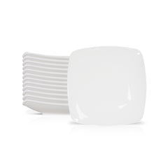 11 Inch Flat Square Dinner Plate – Pearl White Porcelain Modern Plate for Main Courses