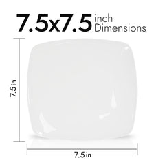7.5 Inch Flat Square Salad Plate – Pearl White Porcelain Plate for Salads & Side Dishes