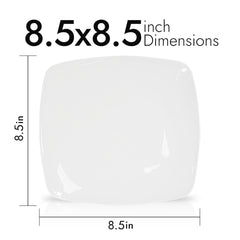 8.5 Inch Flat Square Salad Plate – Pearl White Porcelain Plate for Salads & Side Dishes