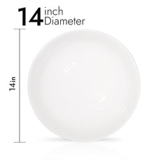 14 Inch Flat Round Serving Platter – Pearl White Porcelain Dinnerware for Parties & Home Use