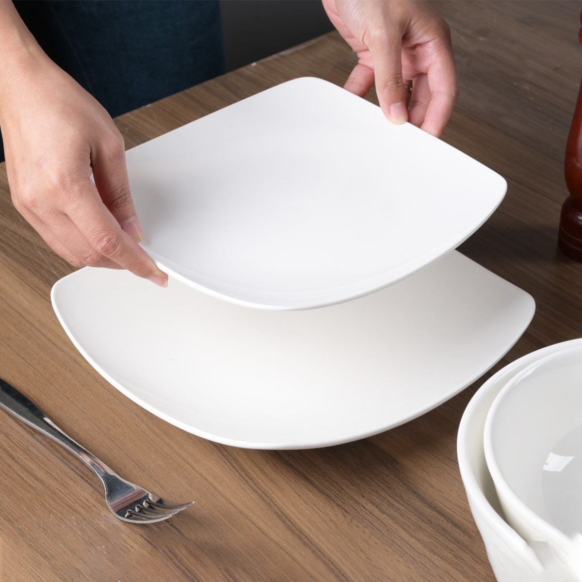 Pearl White Salad Plates – 8.5 Inch Flat Square, Premium Porcelain
