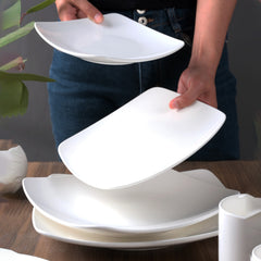 Pearl White Dinner Plates – 11 Inch Flat Square, Premium Porcelain