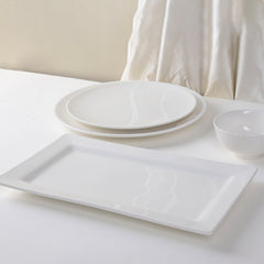 14 Inch Rectangular Serving Platter – Pearl White Porcelain Dinnerware for Parties & Home Use
