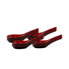 6.25 Inch Melamine Soup Spoons - Available in White, Black, Red, Red-Black Combo - Ideal for Soups, Ramen, Pho