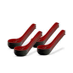 6.5" Melamine Soup Spoon with Hook – Available in White, Black, Red, Red-Black Combo - Ideal for Soups, Ramen, Ph