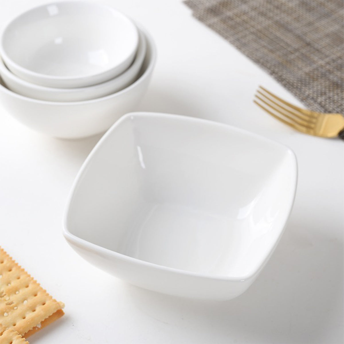 Pearl White Fruit Bowls 12 oz – 5 Inch Square, Premium Porcelain